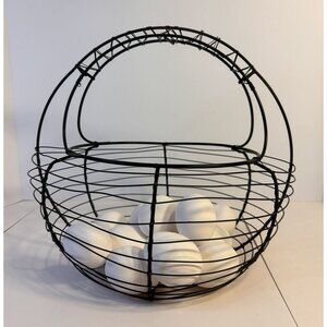 Large Round Farmhouse Metal Wire Egg Gathering Basket/Decorative Accent 12"